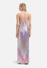 Abendkleid mit Pailletten / Modellfoto Rückseite