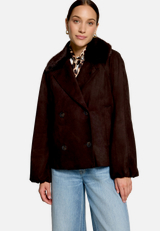 Velourslederjacke mit Kunstfellkragen  / Modellfoto Vorderseite