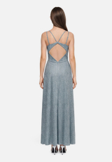 Abendkleid im Glitzer-Look / Modellfoto Rückseite
