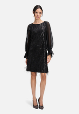 Cocktailkleid im Glitzer-Look / Modellfoto Vorderseite (Outfit)