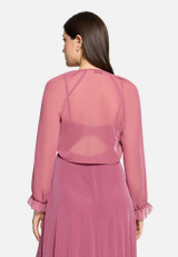 Bolero-Jacke mit gekräuseltem Ausschnitt / Modellfoto Rückseite