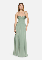 Abendkleid mit Wasserfallausschnitt / Modellfoto Vorderseite