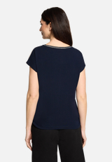 Patchwork-Shirt mit Print / Modellfoto Rückseite