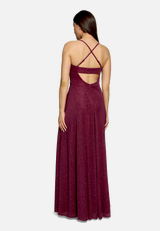 Abendkleid mit Wasserfallausschnitt / Modellfoto Rückseite