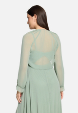 Bolero-Jacke mit gekräuseltem Ausschnitt / Modellfoto Rückseite