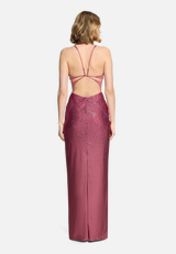 Abendkleid im Glitzer-Look / Modellfoto Rückseite