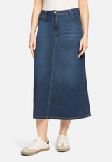 Jeansrock mit Waschung / Modellfoto Vorderseite