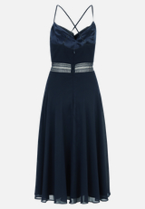 Cocktailkleid mit Wasserfallausschnitt / Rückseite