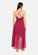 Abendkleid mit Volant / Modellfoto Rückseite