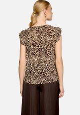 T-Shirt  gerafft mit Leoprint  / Modellfoto Rückseite