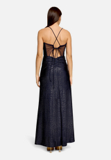Abendkleid im Glitzer-Look / Modellfoto Rückseite
