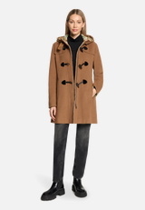 Dufflecoat mit Kapuze / Modellfoto Vorderseite (Outfit)