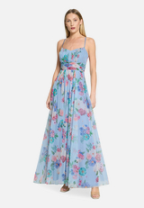 Abendkleid mit Blumenprint / Modellfoto Vorderseite