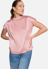 Satinbluse  mit Stehkragen / Modellfoto Vorderseite