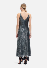 Abendkleid mit Pailletten / Modellfoto Rückseite