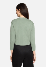 Feinstrickjacke ohne Verschluss / Modellfoto Rückseite
