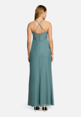 Abendkleid im Glitzer-Look / Modellfoto Rückseite