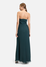 Abendkleid mit Wasserfallausschnitt / Modellfoto Rückseite