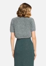 Sommer-Strickjacke mit Effektgarn / Modellfoto Rückseite