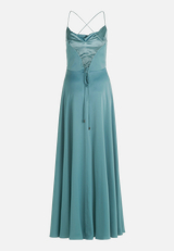 Abendkleid mit Wasserfallausschnitt / Rückseite