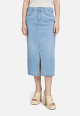Jeansrock mit Waschung / Modellfoto Vorderseite
