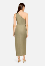 Abendkleid mit Raffung / Modellfoto Rückseite