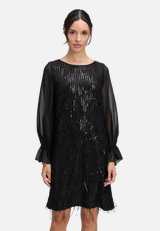 Cocktailkleid im Glitzer-Look / Modellfoto Vorderseite