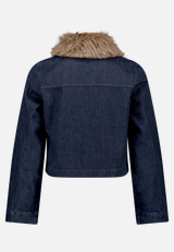 Jeansjacke mit Kunstfellkragen / Rückseite