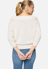 Strickpullover mit Carmenausschnitt  / Modellfoto Rückseite