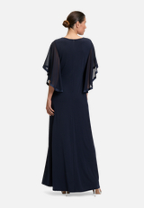 Abendkleid mit Flügelärmeln / Modellfoto Rückseite