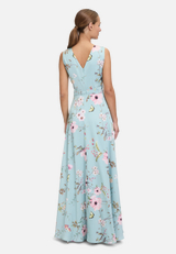 Abendkleid mit Blumenprint / Modellfoto Rückseite