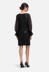 Cocktailkleid im Glitzer-Look / Modellfoto Rückseite