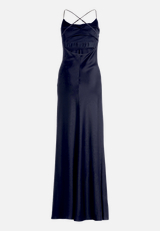 Abendkleid mit Wasserfallausschnitt / Rückseite