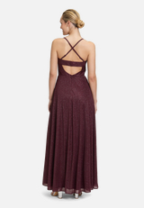 Abendkleid mit Wasserfallausschnitt / Modellfoto Rückseite