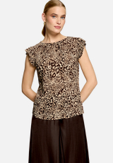 T-Shirt  gerafft mit Leoprint  / Modellfoto Vorderseite