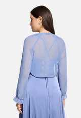 Bolero-Jacke mit gekräuseltem Ausschnitt / Modellfoto Rückseite