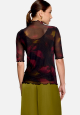 Mesh-Shirt mit Blumen  / Modellfoto Rückseite