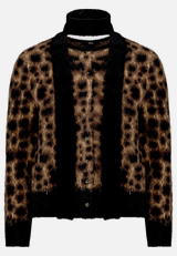 Flauschige Leo-Strickjacke mit Schal  / Vorderseite