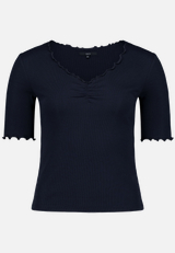 T-Shirt mit gerafftem Ausschnitt / Vorderseite