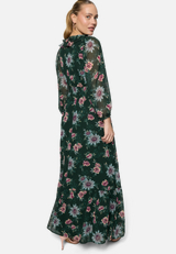 Maxikleid  langarm mit Blumen  / Modellfoto Rückseite
