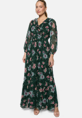 Maxikleid  langarm mit Blumen  / Modellfoto Vorderseite
