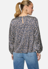 Satinbluse   langarm mit Blumen  / Modellfoto Rückseite