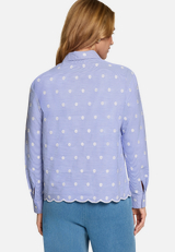 Bluse mit Streifen und Stickerei / Modellfoto Rückseite