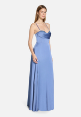 Abendkleid mit Wasserfallausschnitt / Modellfoto Vorderseite (Outfit)