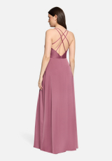 Abendkleid mit V-Ausschnitt / Modellfoto Rückseite