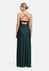 Abendkleid mit Wasserfallausschnitt / Modellfoto Rückseite