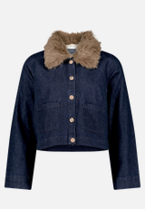 Jeansjacke mit Kunstfellkragen / Vorderseite