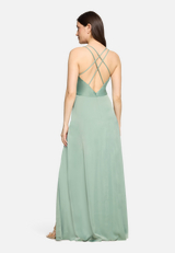 Abendkleid mit V-Ausschnitt / Modellfoto Rückseite