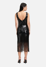 Abendkleid mit U-Boot-Ausschnitt / Modellfoto Rückseite