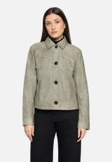 Kunstleder-Jacke mit Kragen / Modellfoto Vorderseite